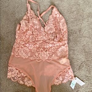 Pink lace bodysuit